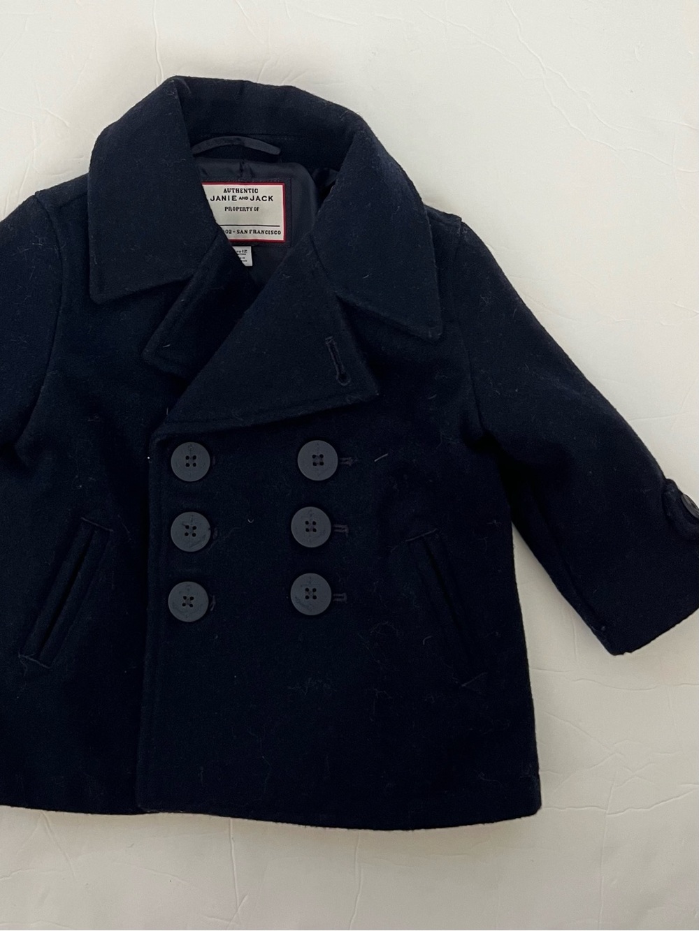 Janie and Jack 6-12m Baby Kids' Navy Double-Breasted Peacoat, NWOT never worn